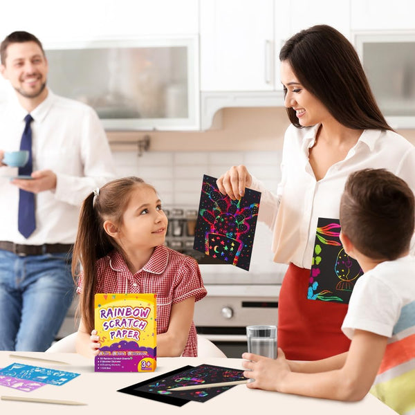 FUNNYB&G Rainbow Scratch Paper Art for Kids - 60 Pcs Magic Rainbow Scratch Paper off Set Scratch Easter Crafts Arts Supplies Kits Pads Sheets for
