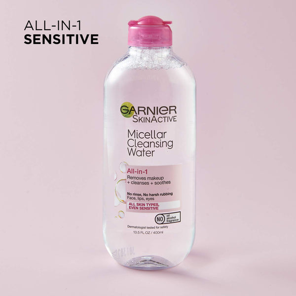 Garnier Micellar Water, Hydrating Facial Cleanser & Makeup Remover, Suitable for Sensitive Skin, Vegan, Cruelty Free, 13.5 Fl Oz (400Ml), 1 Count