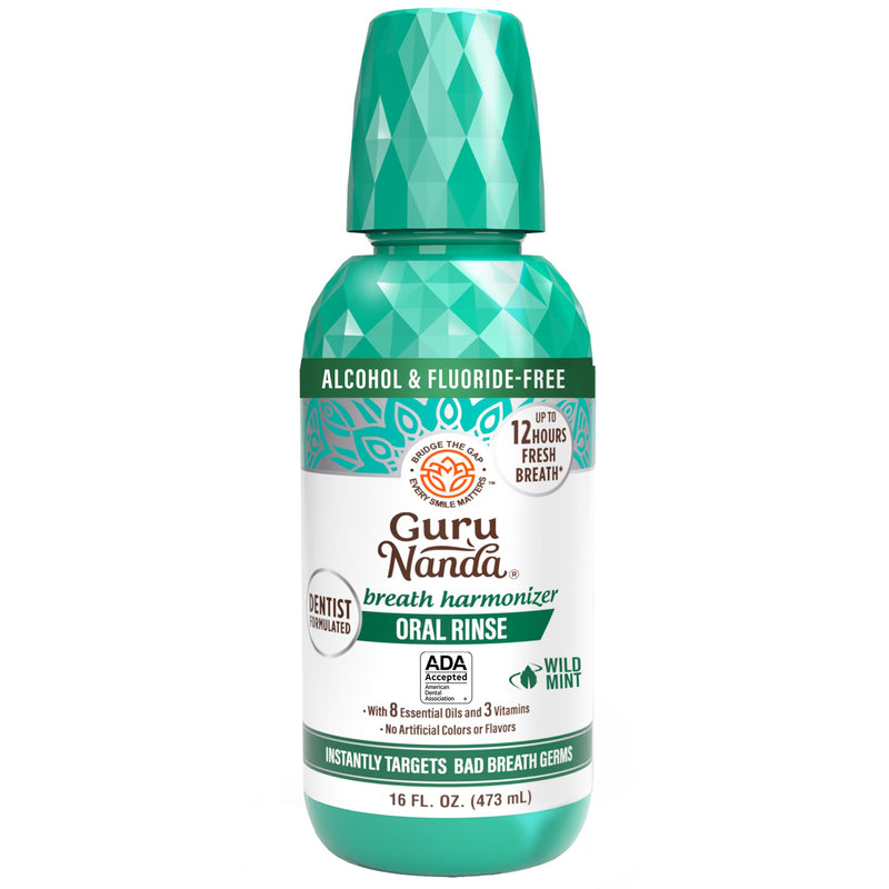 GuruNanda Oral Rinse Fresh Breath Mouthwash, ADA-Accepted Alcohol-Free Mouthwash, 7 Essential Oils & Vitamins, SLS & Flouride-Free, Wild Mint, 16