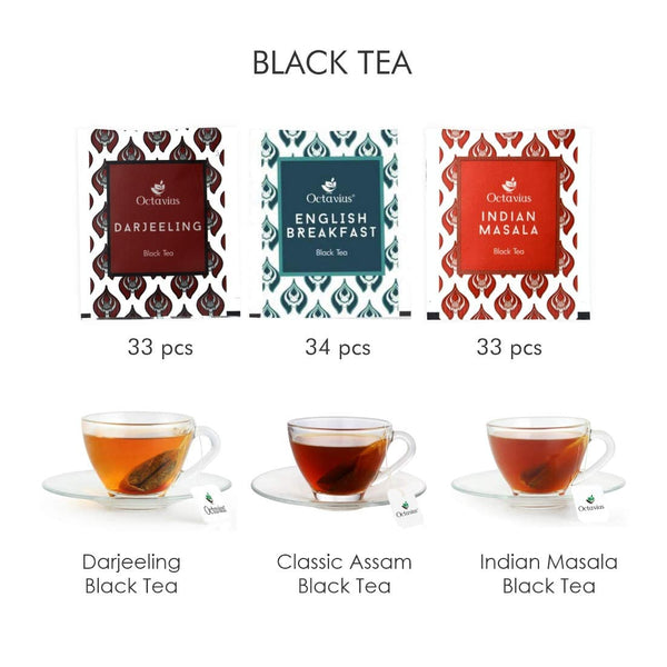 Octavius Assorted Black Tea Sampler Pack | Darjeeling/Classic Assam/Indian Masala | 3 Flavors in 25 Tea Bags | Pack of 1 | Mothers Day Tea Gift Box