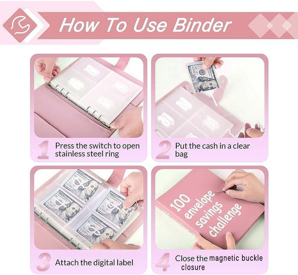 AASLOB 100 Envelopes Money Saving Challenge, 100 Envelope Challenge Binder, Easy and Fun Way to Save $5,050, Savings Challenges Budget Book Binder