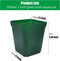 Square Seedling Nursery Pots 3.15 Inches 100 Pcs for Small Succulents or Cacti Flower Plastic Pots Sturdy Reusable (Green, 3.14Inches,100Pcs)