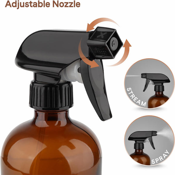 GLING 16 oz 2 Pack Amber Glass Spray Bottles, Refillable Empty Dark Glass Spray Bottle Great for Cleaning Solutions, Essential Oils, Hair, and