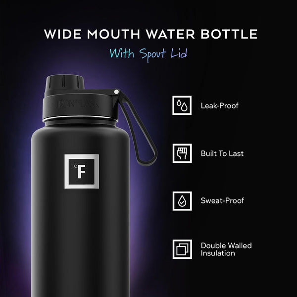 IRON °FLASK 32 oz Wide Mouth Water Bottle with Spout | Insulated Stainless Steel Sports Water Bottle with 3 Leakproof Lids - BPA Free, Cold 24