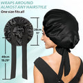 Silk Bonnet for Sleeping Women, Ajustable Hair Bonnet for Curly Hairs Satin Bonnet Reduce Friction Prevent Frizz Black，Large Large Black
