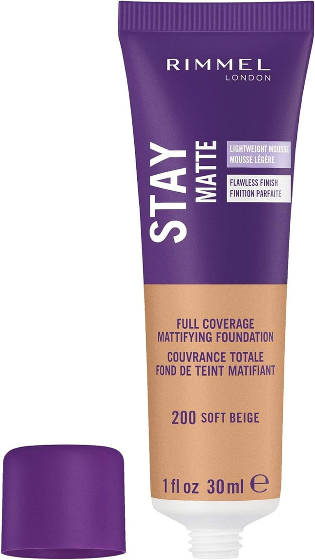 Rimmel London Stay Matte Liquid Mousse - 200 Soft Beige - Foundation, Lightweigh
