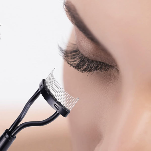 Eyelash Comb MSQ Eyelash Separator Tool Arc Designed Lash Brush Separator With Cover Lash Comb for Eye Makeup Brush Mascara Clump Remover Black