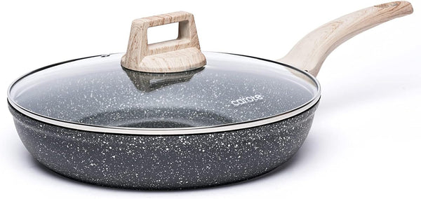 CAROTE Non Stick Frying Pan, 8 Inch Classic Granite Skillet with Glass Lid | Non Toxic Kitchen Cookware, Compatible with All Stovetop, PFOA Free