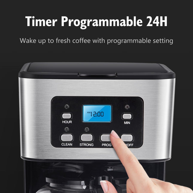 Taylor Swoden 12-Cup Programmable Coffee Maker, Regular & Strong Brew Drip Coffee Machine for Home and Office, Glass Car