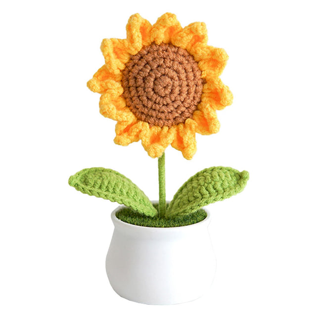 Crochet Flowers Artificial Sunflower for Office Desk Car Dashboard Decor, Funny Gifts for Women Birthday Christmas Party