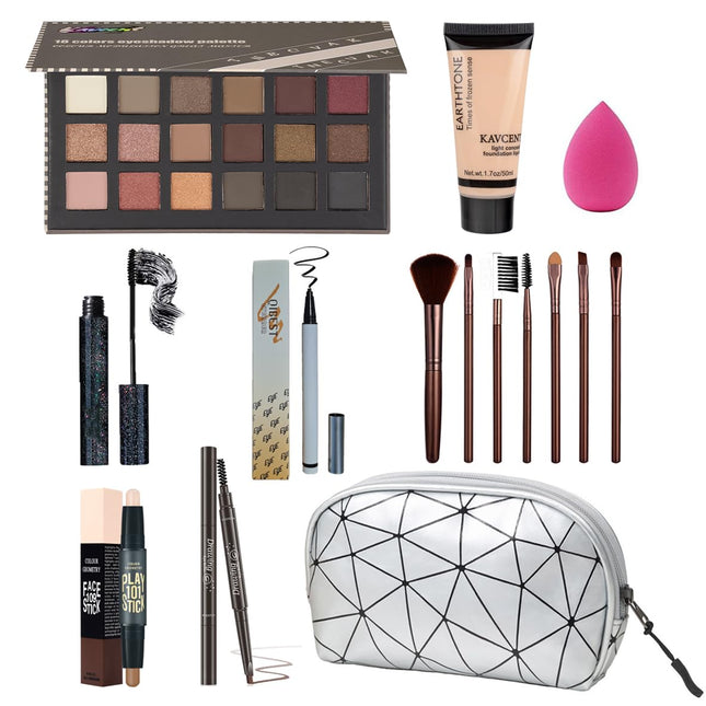 All in One Makeup Kit for Women Girls Teens Makeup Set 16 Colors Eyeshadow Palette Foundation Eyeliner Contouring Stick 