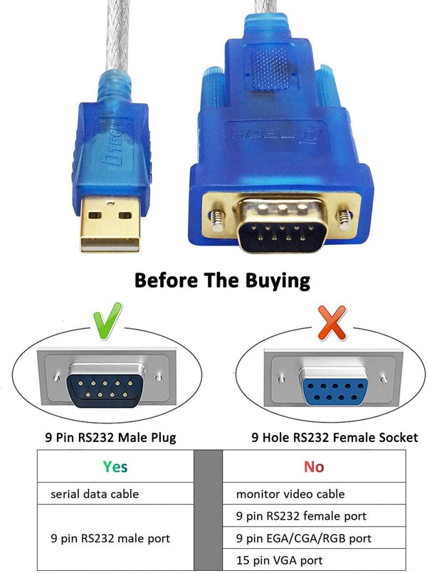 DTECH 10 Feet USB 2.0 to RS232 DB9 Serial Port Adapter Cable with FTDI Chipset Supports Windows 11 10 8 7 and Mac Linux