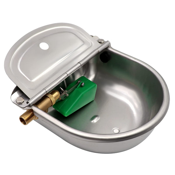 Automatic Dog Water Bowl Dispenser with Brass Float Valve and Drain Hole, 304 Stainless Steel Dog Water Dispenser Livestock Waterer for Dog