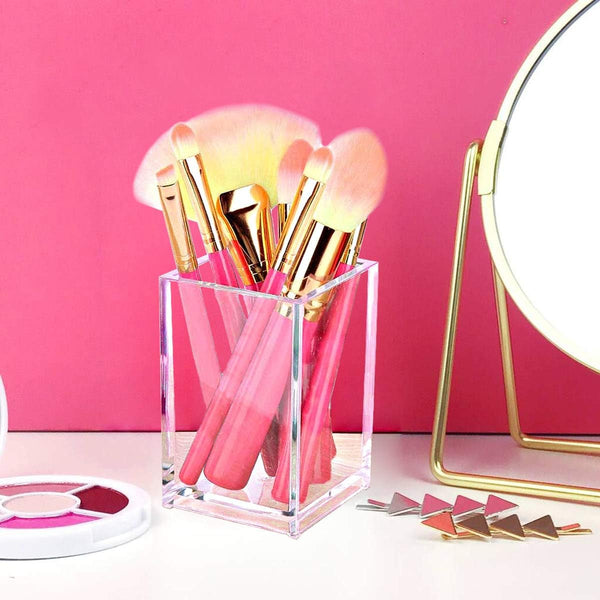 2 Pack Clear Acrylic Pencil Pen Holder Cup,Desk Accessories Holder,Makeup Brush Storage Organizer,Modern Design Desktop Stationery Organizer for