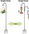 Double Shepherds Hooks for Outdoor, Bird Feeder Pole with 5 Prongs Base, Heavy Duty Garden Hook for Lantern, Wind Chime and Hummingbird Feeder, 45