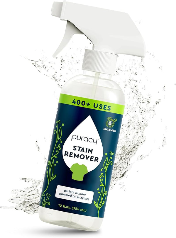 Puracy Stain Remover Spray, Natural Travel and Laundry Stain Cleaner for Clothes, Baby & Kids Stains, Oil & Fabric Spot Cleaner (Free & Clear, 12 Oz)