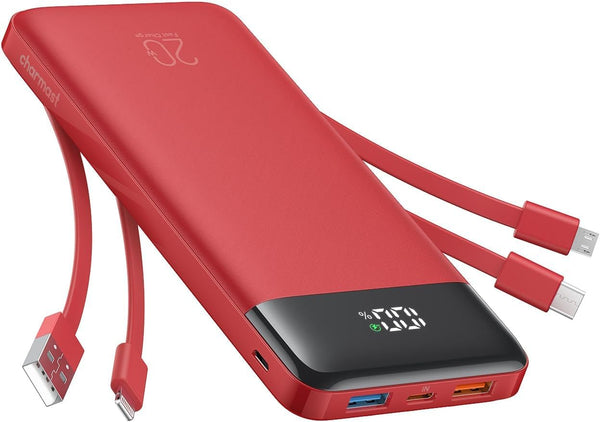 charmast 20000mAh Portable Charger with Built in Cables, 22.5W Travel Power Bank Fast Charging, USB C Cell Phone Battery Pack for iPhone