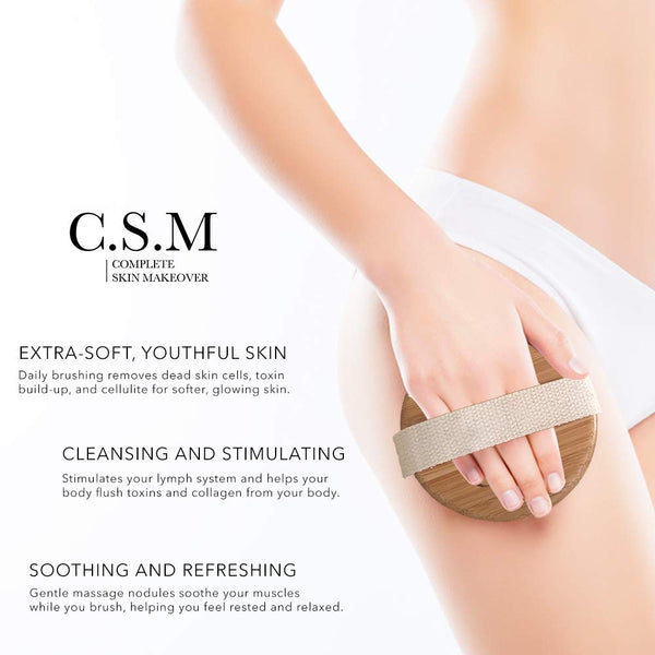 CSM Dry Body Brush - Natural Bristle Exfoliating Brush for Skin Renewal, Lymphatic Support and Circulation Boost - Sustainable Choice Dry Brushing