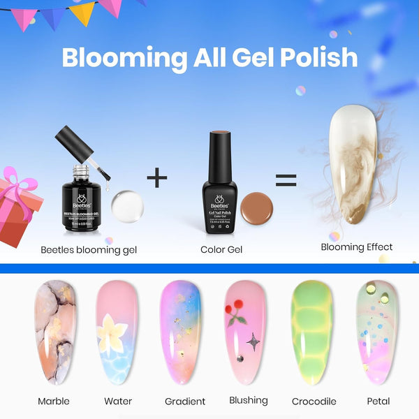 Beetles Blooming Gel 15Ml Clear Uv Led Blossom Gel Polish for Spreading Effect Marble Natural Stone Watercolor Floral Print Soak off Diy Nail Art