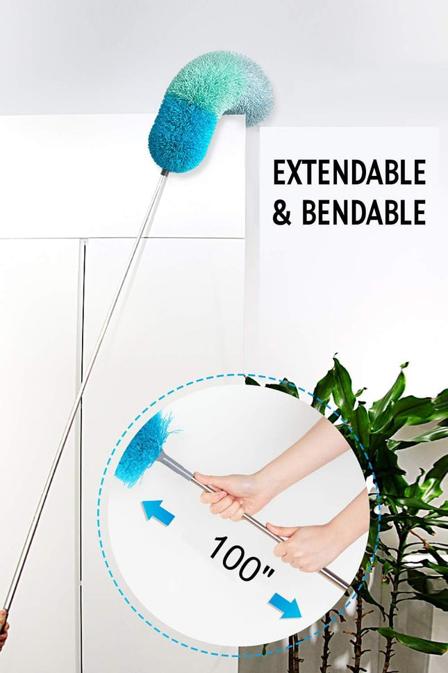 BOOMJOY Microfiber Feather Duster with 100 inches Extension Pole, Dusters for Cleaning High Ceiling, Fan, Blinds, Furnit