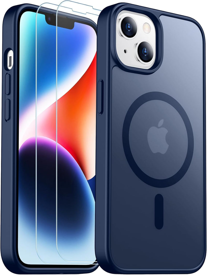 SPIDERCASE Designed for Iphone 13/14 Case, Magnetic Translucent with 2PCS Tempered Glass Screen Protector Anti-Fingerprint Anti-Scratch Phone