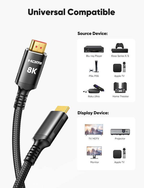 Snowkids 8K HDMI Cable 10ft, Certified 2.1 UHD [4K & Ethernet Support] 10feet Black 1