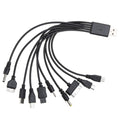 1Pc Black 10 in 1 USB Multi Charger Cables for Mobile Phones USB Charging Cord 20cm/7.87in to Multi Plug Cell Phone Charger Cable 10 in 1 Cable