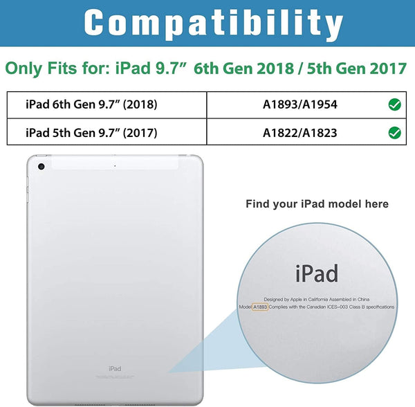 Procase Smart Case for Ipad 9.7 Inch Ipad 6Th/5Th Generation 2018 2017(Model: A1893 A1954 A1822 A1823), Ultra Slim Lightweight Stand Cover with
