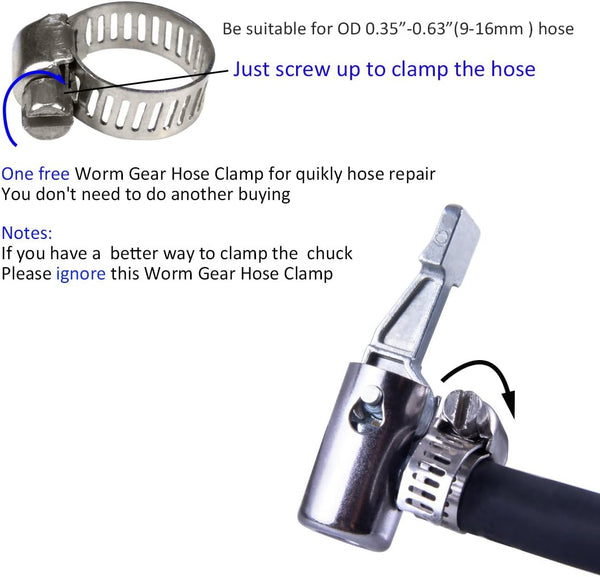 LUMITECO 1/4" Lock On All Metal Air Chuck,Mini Air Compressor Portable Tire Inflator Tire Chuck, Hose End with Barb Connector for Hose Repair