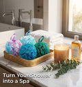 Bath Shower Loofah Sponge 60G Bath Mesh Pouf Shower Ball Body Scrubber Exfoliating Bath Sponge for Women and Men, Set of 4, Flower