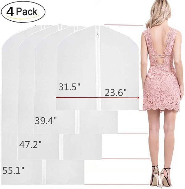 Clear Hanging Garment Bag With Study Zipper Plastic Clothing Dust Cover Closet Suit Protector Storage Bags White 4pcs