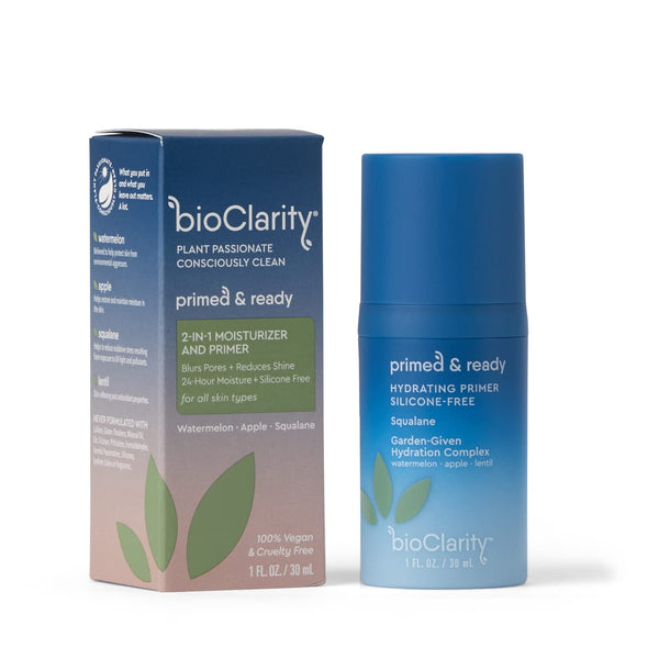 BioClarity Silicone-Free Moisturizing Primer, 100% Vegan, Non-Toxic, Doubles as Everyday Moisturizer, With Squalane, Vitamin E, Lentil &