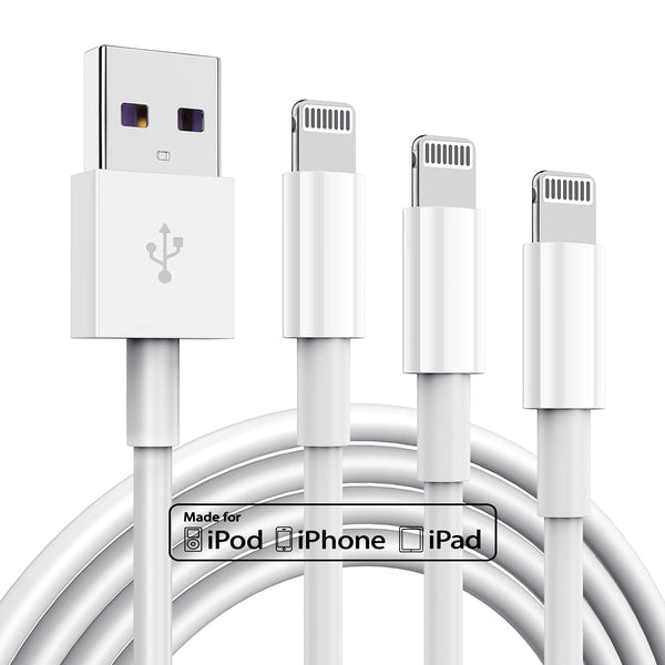 3 Pack Apple Mfi Certified Charger Cable 6Ft, Lightning to USB Cable Cord 6 Foot, 2.4A Fast Charging,Apple Phone Long Chargers for Iphone