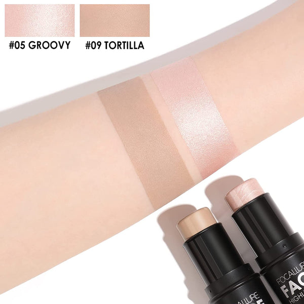 FOCALLURE 2 Pcs Mineral Cream Contour Stick,Moisturize Highlighter and Bronzer Pen,Non Stick Face Brightens & Shades Pencil,Long Lasting & Smooth