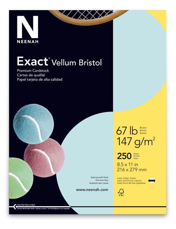 Neenah Exact Vellum Bristol Cardstock, 8.5" x 11", 67 lb/147 GSM, Blue, 250 Sheets (Pack of 1) (81328) Blue 250 Sheets (Pack of 1)