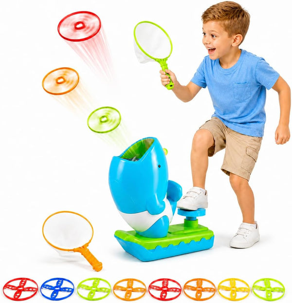 WATUDOU 12 PCS Flying Disc Launcher Outdoor Indoor Game Toys Gifts for 3 4 5 6 7 Year Old Boys Kids, Outdoor Outside Game Toys for Boys Girls Ages