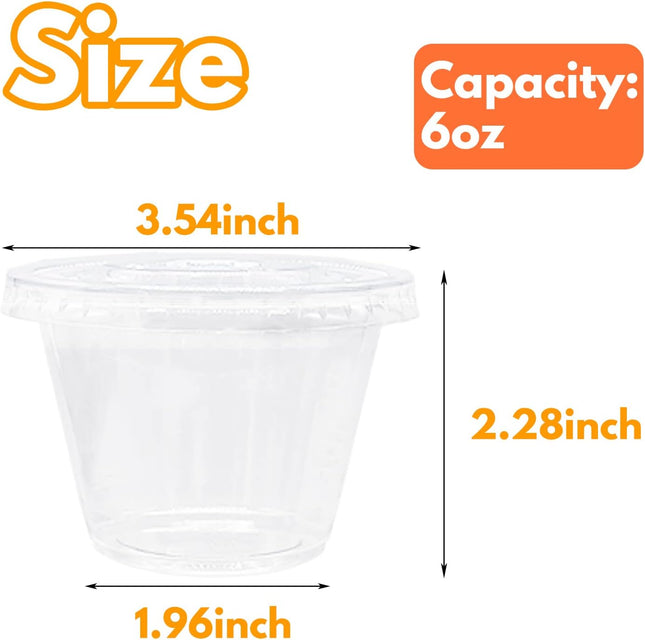 50 Pack Clear Cups with Lids,6 Oz Plastic Disposable Cups with Flat Lids(No Hole),Crystal PET Dessert Party Cups for Smo