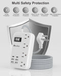 6 USB Travel Power Strip,4 Outlets,5Ft Extension Cord,Surge Protector,13A | 2 USB C,6 USB Charging Station,5Ft Braided Extension Cord,Surge