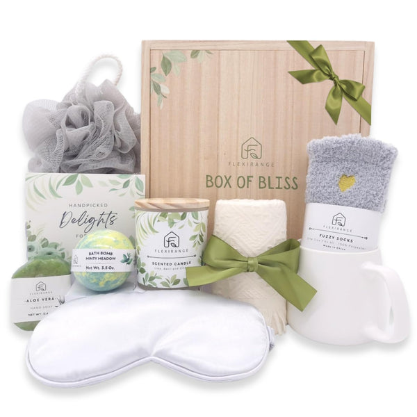 Birthday Gifts for Woman, Get Well Soon Gift Baskets for Women, Relaxing gifts for Women, Self Care Gifts, Spa kit for Woman, Wooden Box, Green