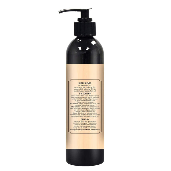 The Henna Guys 8 Fl. Oz Pre-Shave & Beard Conditioning Oil for Men, Sandalwood Scent, with Jojoba, Argan, & Marula Oils, Free from Ammonia,