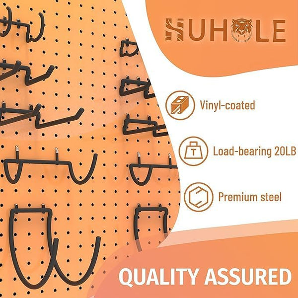 HUHOLE 10-Pack Heavy Duty Pegboard Hooks for Power Tools & Garage Organization, Vinyl-Coated Steel Drill Holders & Utility Hangers, Fits Standard