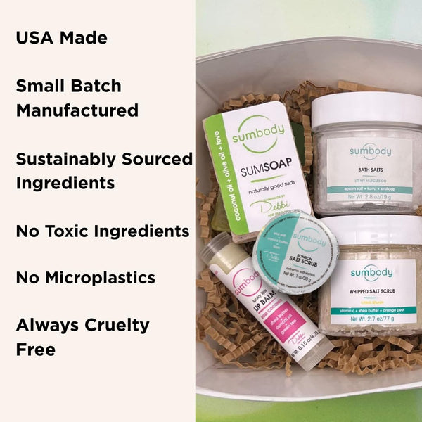 Sumbody USA Made Mini Self Care Gift Set - (6pcs) Men, Women, Teens, All Natural Aromatherapy Body Care Set Skin Care Box, Spa Baskets,
