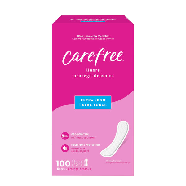 Carefree Panty Liners for Women Extra Long, Unwrapped, Unscented, 100ct 100 Count (Pack of 1) Extra Long Liners