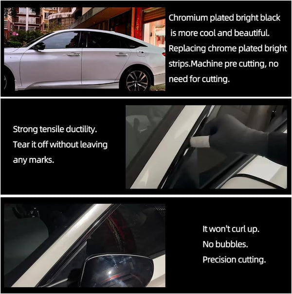 Window Trim Chrome Delete Blackout Overlay Kit Pre-Cut Vinyl Compatible for Honda Accord 10th Gen 2018-2021 (Side Window Chrome Delete)
