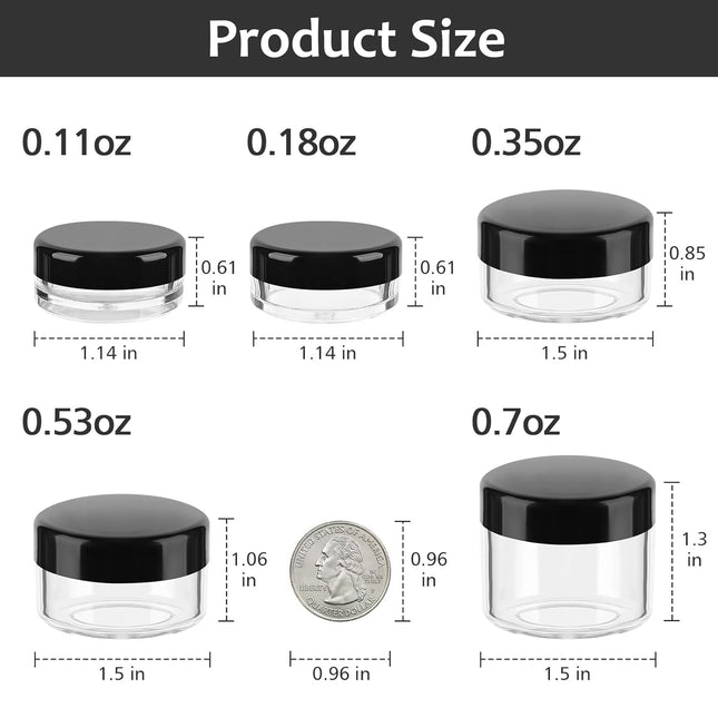 Accmor 10 Pieces Makeup Travel Containers with Lids 0.11/0.18/0.35/0.53/0.7 OZ Size Cosmetic Jars with 5 Pieces Mini Spa