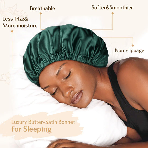 YANIBEST Adjustable Satin Bonnet to Reduce Frizz, Silk Feeling Hair Wrap One Size Green