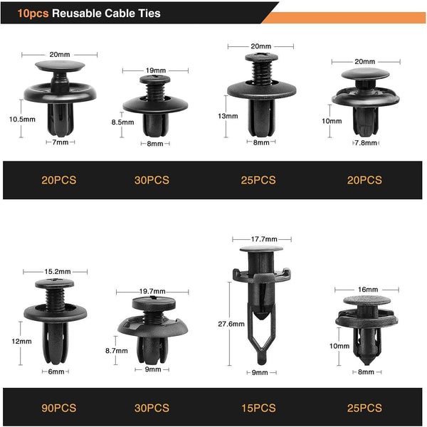 GOOACC 635Pcs Car Push Retainer Clips & Auto Fasteners Assortment -16 Most Popular Sizes Nylon Bumper Fender Rivets with 10 Cable Ties and