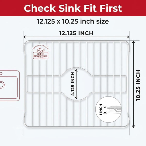 Better Houseware Small White Sink Protector for Kitchen Sink, Metal Grid Mat Fits Compact Single-Bowl Sinks, 12x10.25 in 12 X 10.25 X 1 White