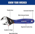 WORKPRO 6-Inch Adjustable Wrench, Cr-V Steel Wrench, Wide Jaw Black Oxide Wrench, Metric & SAE Scales, for Home, Garage, Workshop and DIY