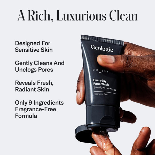 Geologie Daily Face Wash for Sensitive Skin | Fragrance-Free Facial Cleanser for Men & Women | Acne & Oil Control | Non-irritating, Gentle